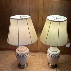 Pair of large vintage crackle glaze ceramic tables lamps with Greek motif